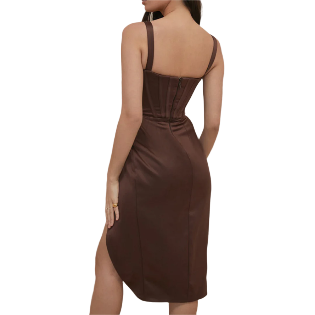 Elegante Avondjurk met V-Hals en Asymmetrische Split