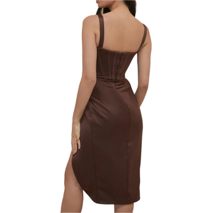 Elegante Avondjurk met V-Hals en Asymmetrische Split