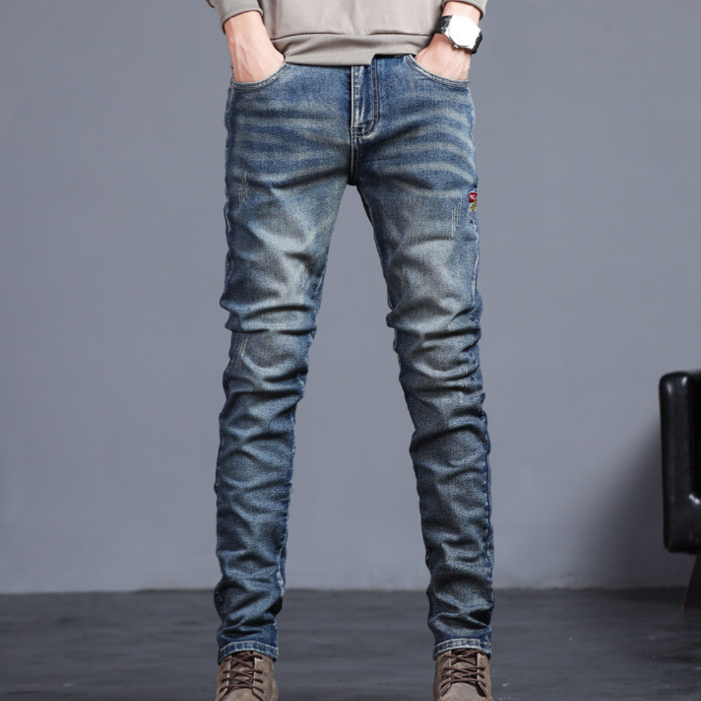 Heren Jeans Donkerblauw Slim Fit Wassen - StudioMarella