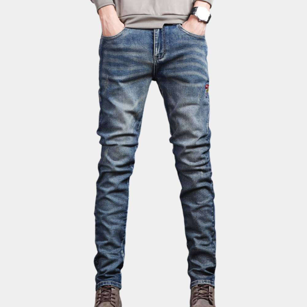 Heren Jeans Donkerblauw Slim Fit Wassen