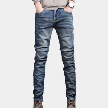 Heren Jeans Donkerblauw Slim Fit Wassen