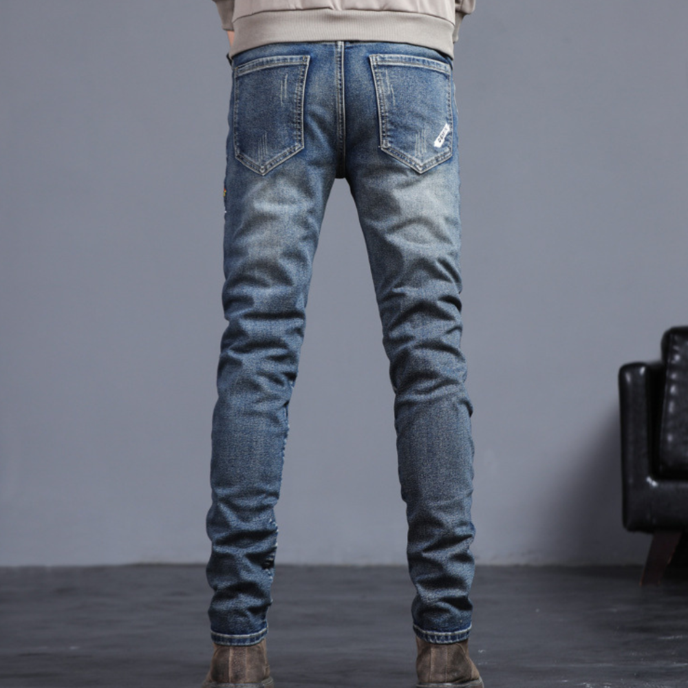 Heren Jeans Donkerblauw Slim Fit Wassen
