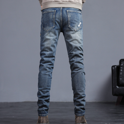 Heren Jeans Donkerblauw Slim Fit Wassen