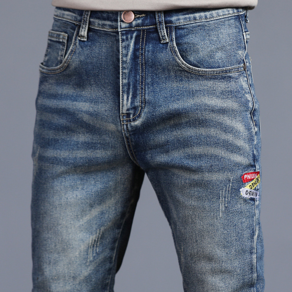 Heren Jeans Donkerblauw Slim Fit Wassen