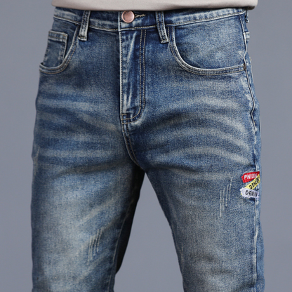 Heren Jeans Donkerblauw Slim Fit Wassen