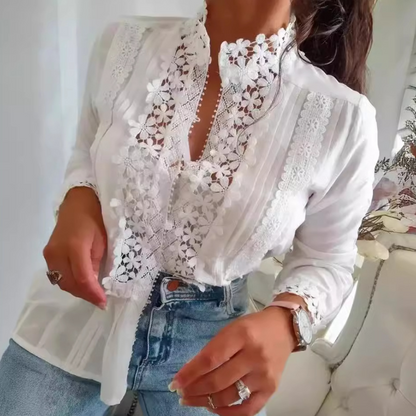 Vrouwelijke Blouse met Kant en Borduurwerk Elegant Design