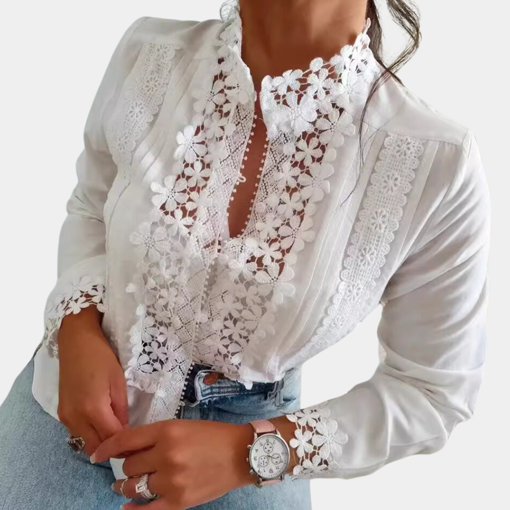 Vrouwelijke Blouse met Kant en Borduurwerk Elegant Design