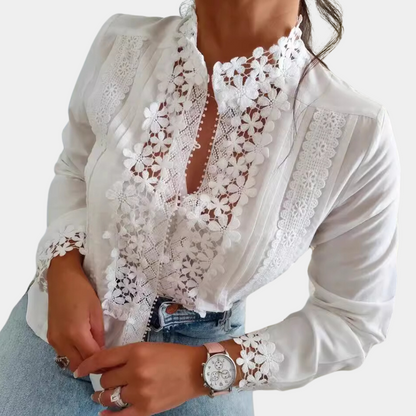 Vrouwelijke Blouse met Kant en Borduurwerk Elegant Design