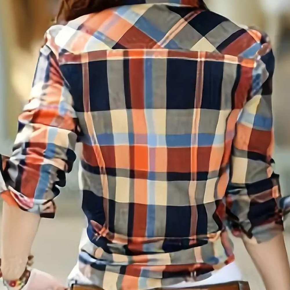 Dames Blouse Geruit Katoen Overhemd Stijl