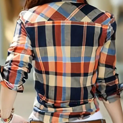 Dames Blouse Geruit Katoen Overhemd Stijl