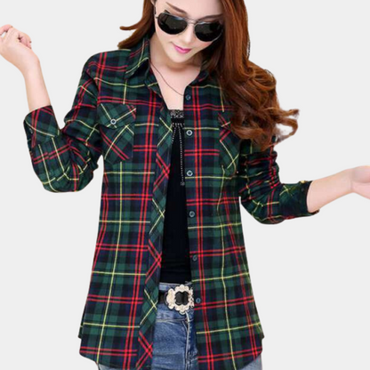 Dames Blouse Geruit Katoen Overhemd Stijl