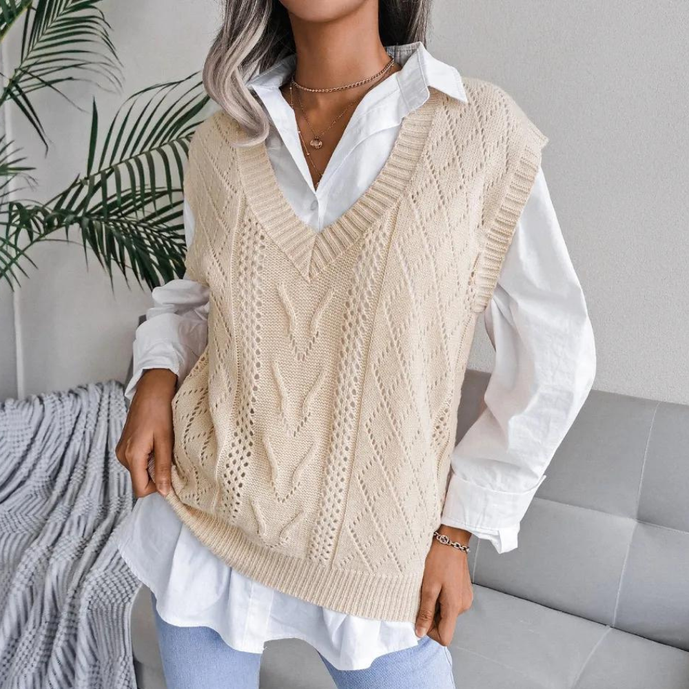 Gebreide Spencer V-hals Trendy Trui voor Vrouw