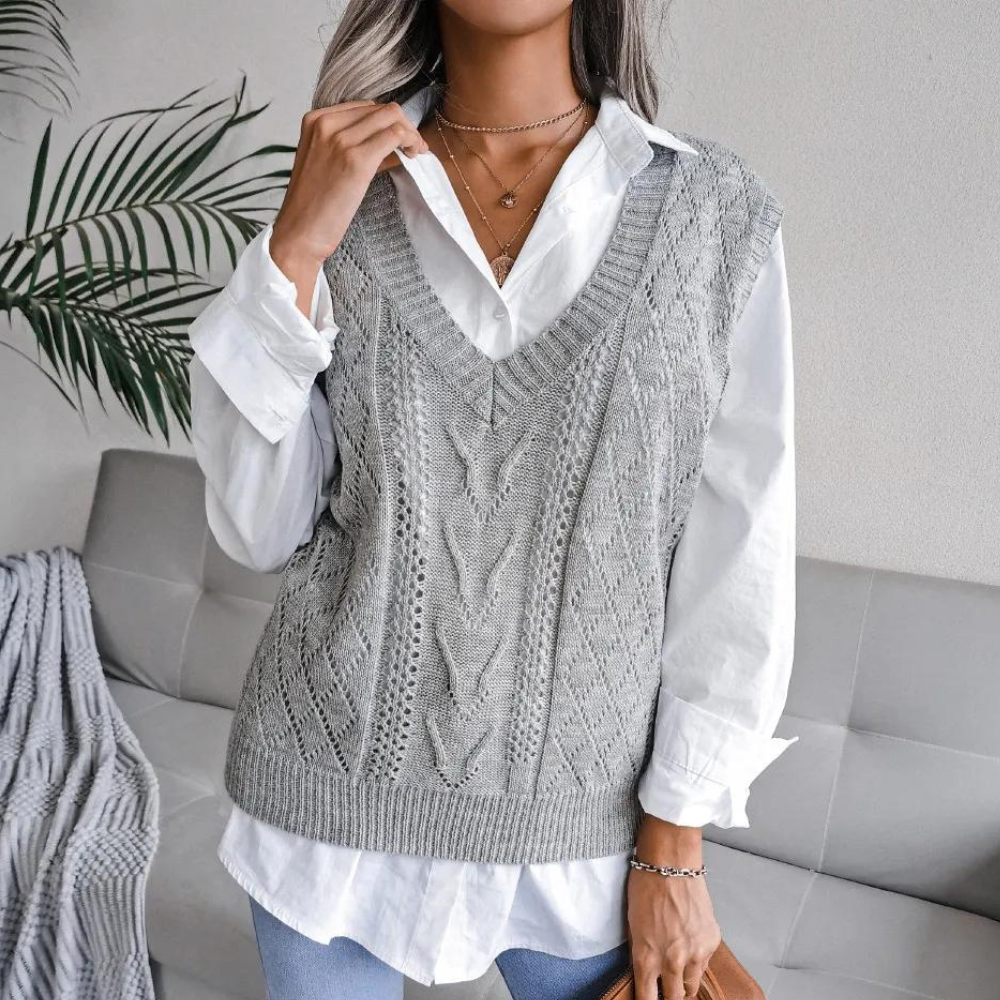 Gebreide Spencer V-hals Trendy Trui voor Vrouw