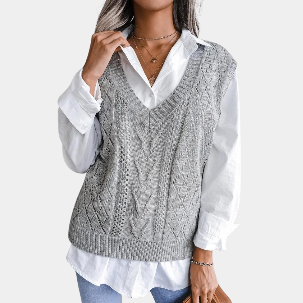 Gebreide Spencer V-hals Trendy Trui voor Vrouw
