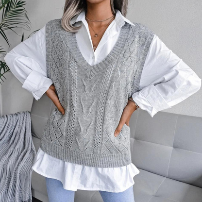 Gebreide Spencer V-hals Trendy Trui voor Vrouw
