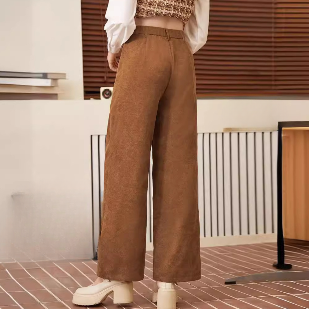Ribfluwelen High Waist Broek Wijde Pijpen Dames