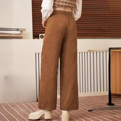 Ribfluwelen High Waist Broek Wijde Pijpen Dames