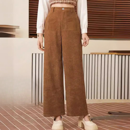 Ribfluwelen High Waist Broek Wijde Pijpen Dames