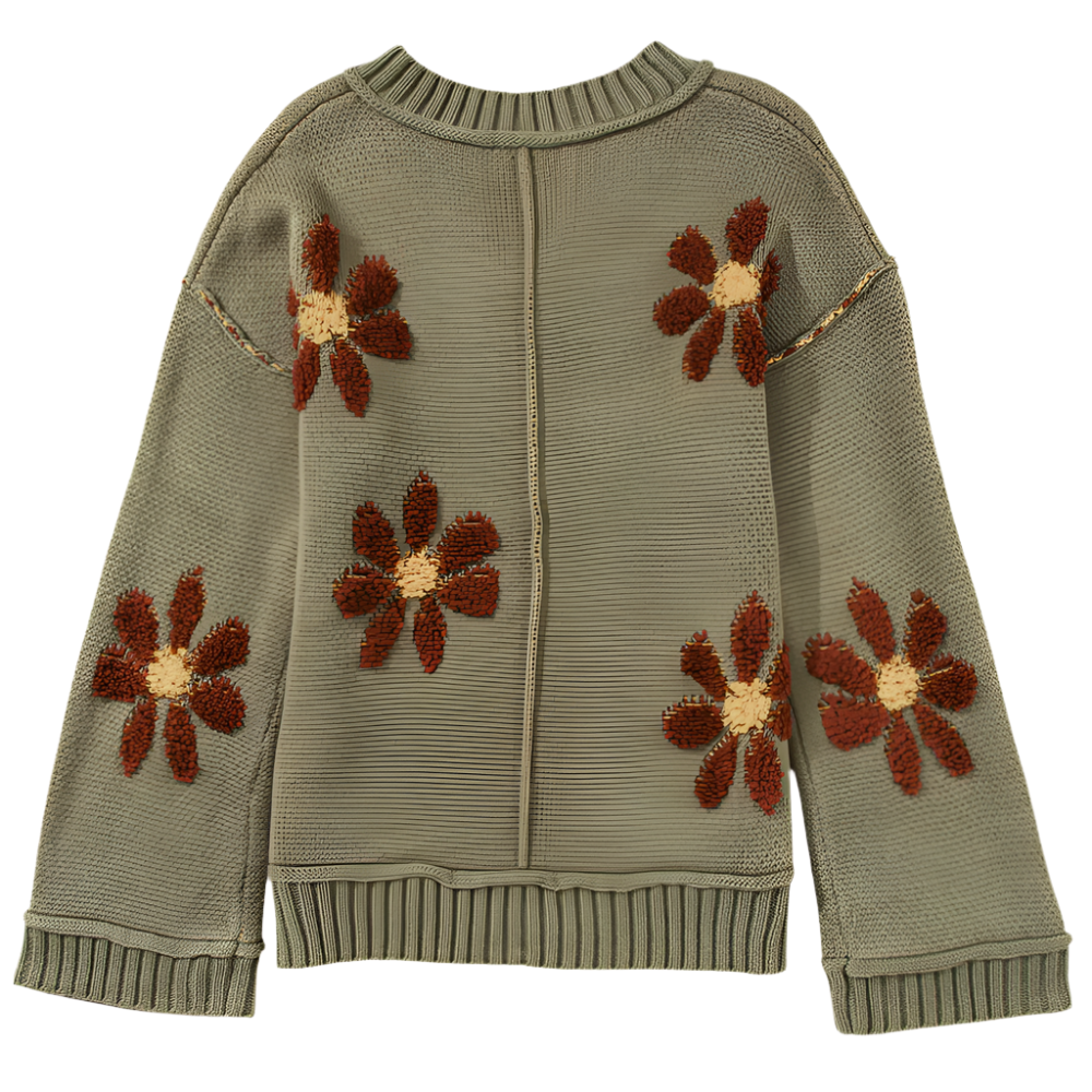 Gebreide Trui met Grote Bloemen voor Vrouw