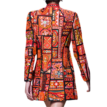 Kleurrijke Lange Jas met Mozaïek Print