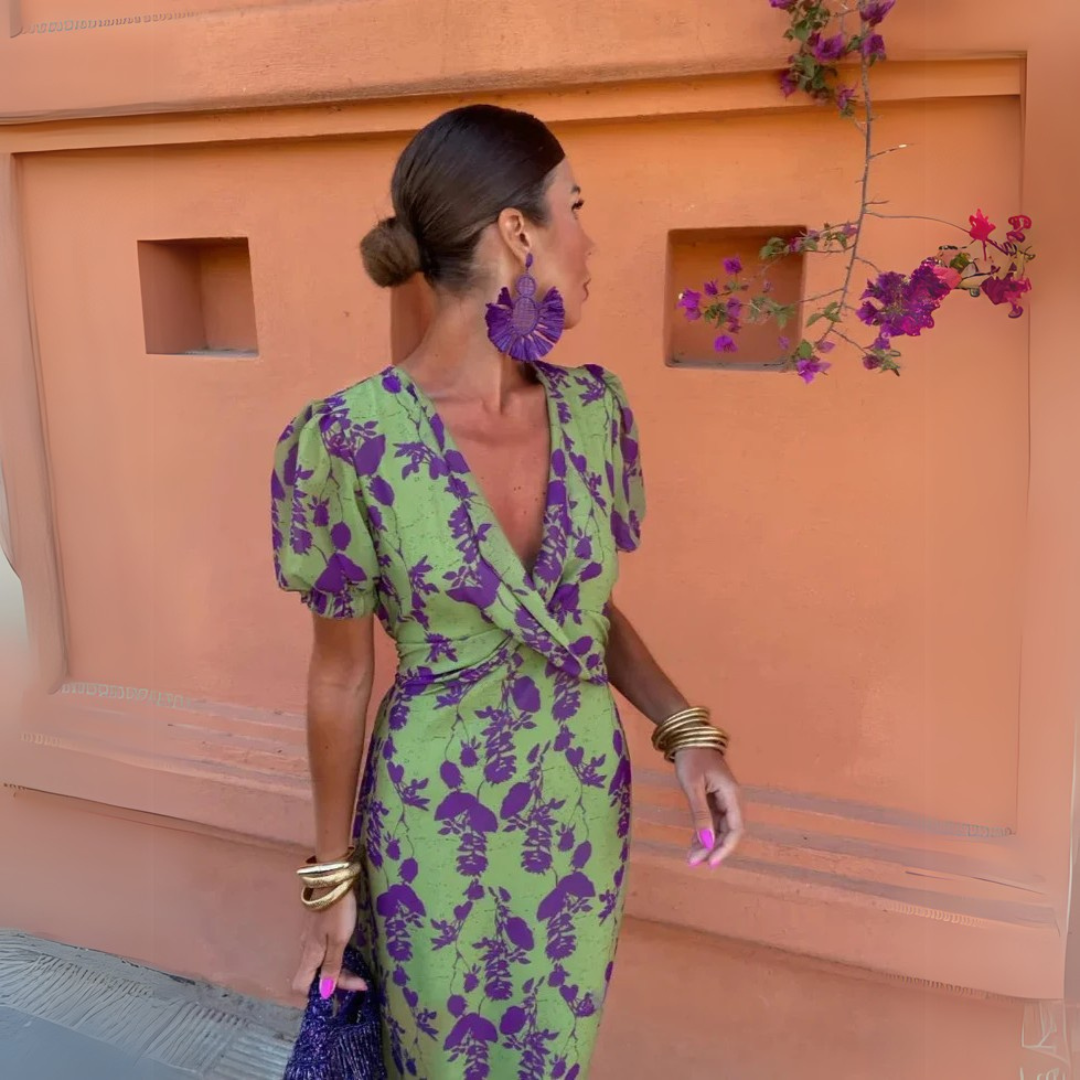 Dames midi-jurk met bloemenprint en aansluitende pasvorm