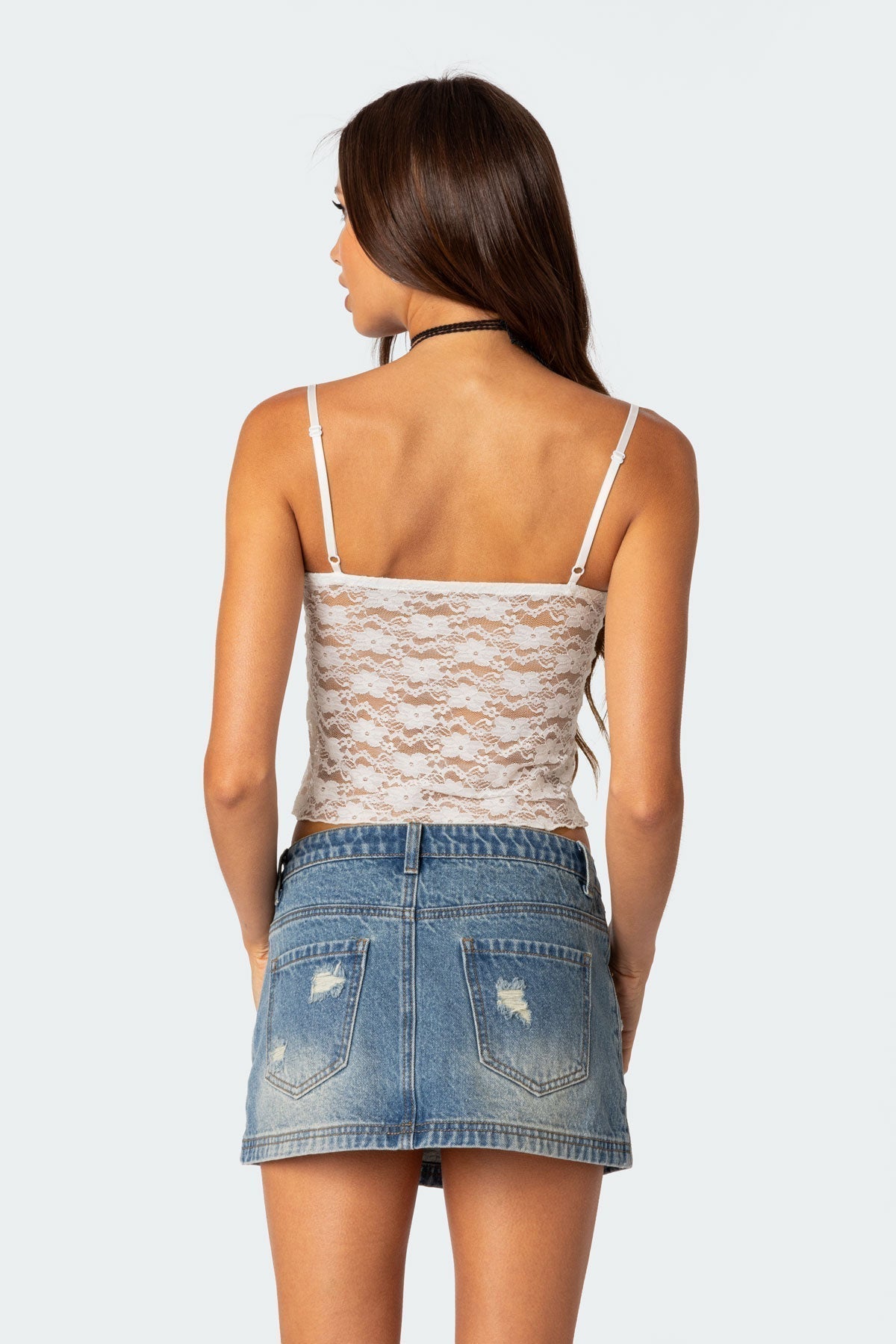 Dames Kanten Cami Top met Strikdetail en Overlay
