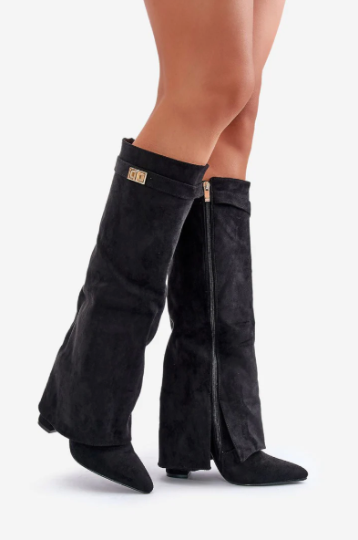 Dames Laarzen met Klapmouw 8,5 cm Blokhak Zacht Gevoerd 42 Zwart Beige Bruin