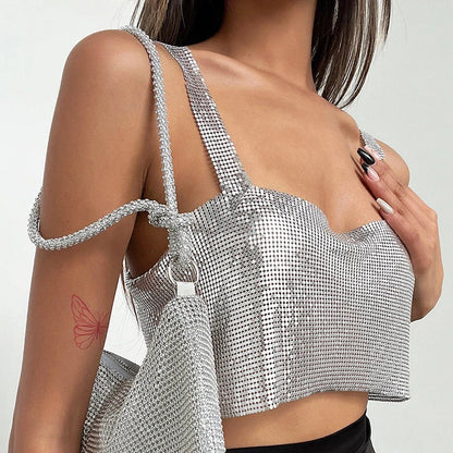 Metallic Cropped Top voor Vrouwen Glanzend en Kort