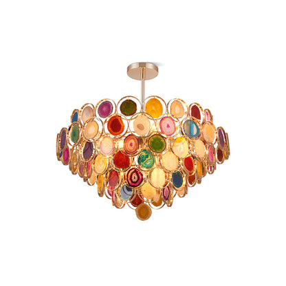 Agaat Kroonluchter – Natuursteen Hanglamp met Goudkleurige Montage – Echt Braziliaans Agaat Verlicht