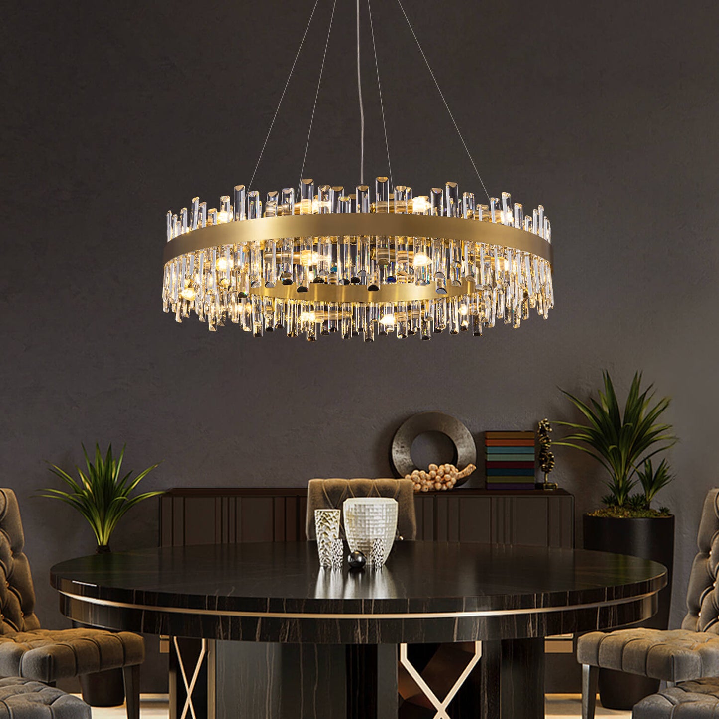 Kristallen Kroonluchter Rond Goud K9 Crystal 12-20 Lichts Luxe Plafondlamp