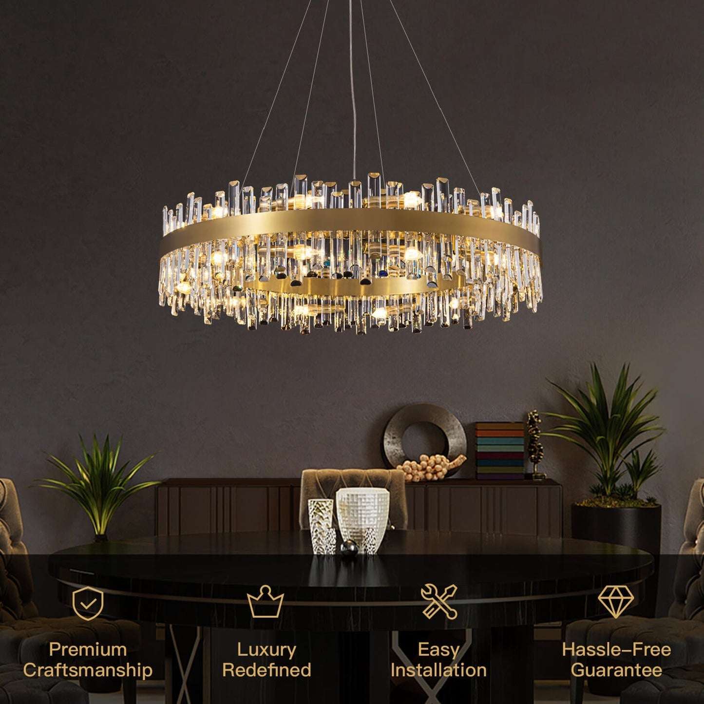 Kristallen Kroonluchter Rond Goud K9 Crystal 12-20 Lichts Luxe Plafondlamp