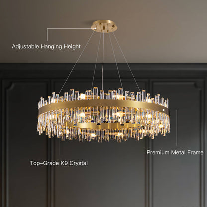 Kristallen Kroonluchter Rond Goud K9 Crystal 12-20 Lichts Luxe Plafondlamp