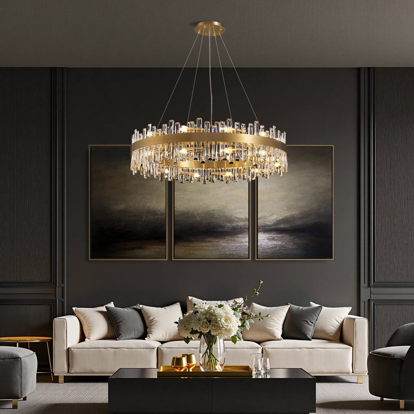 Kristallen Kroonluchter Rond Goud K9 Crystal 12-20 Lichts Luxe Plafondlamp