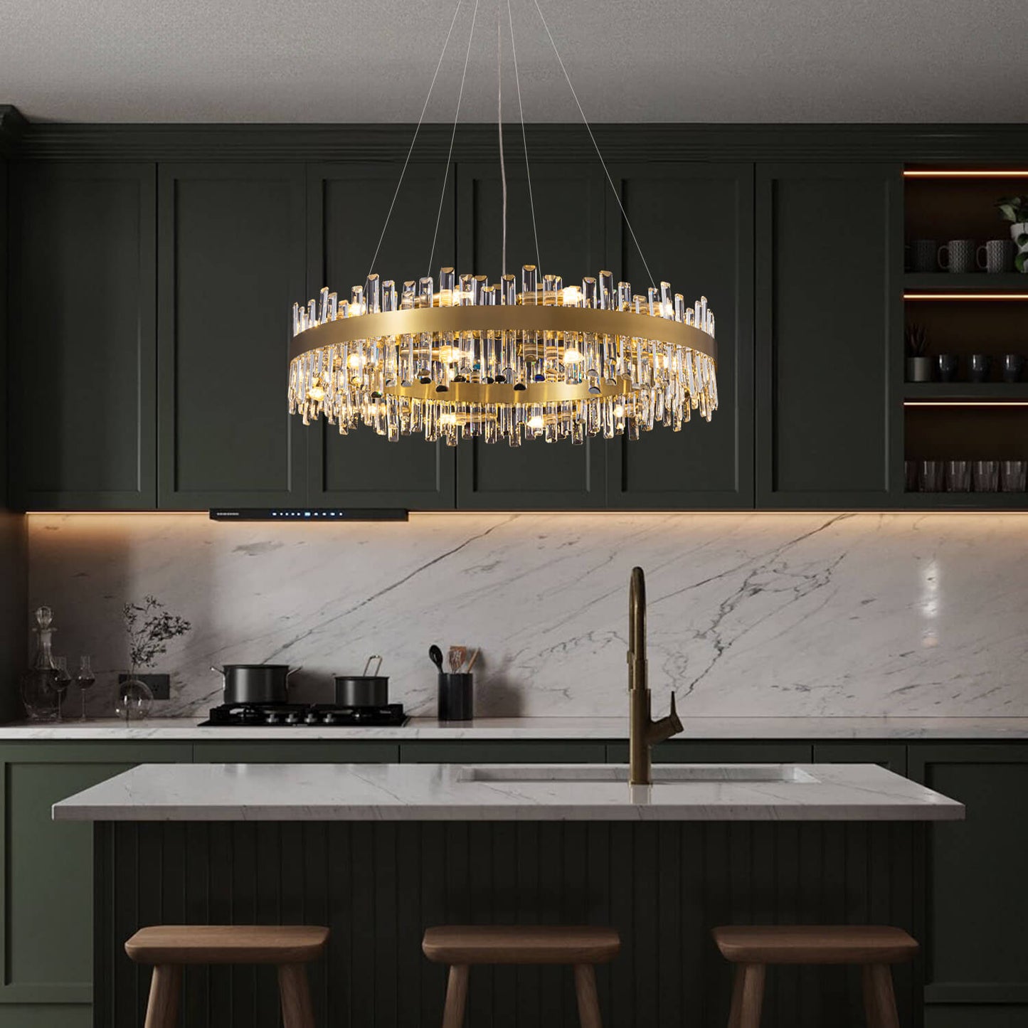 Kristallen Kroonluchter Rond Goud K9 Crystal 12-20 Lichts Luxe Plafondlamp