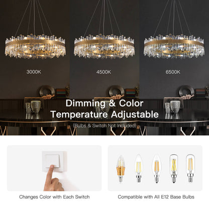 Kristallen Kroonluchter Rond Goud K9 Crystal 12-20 Lichts Luxe Plafondlamp