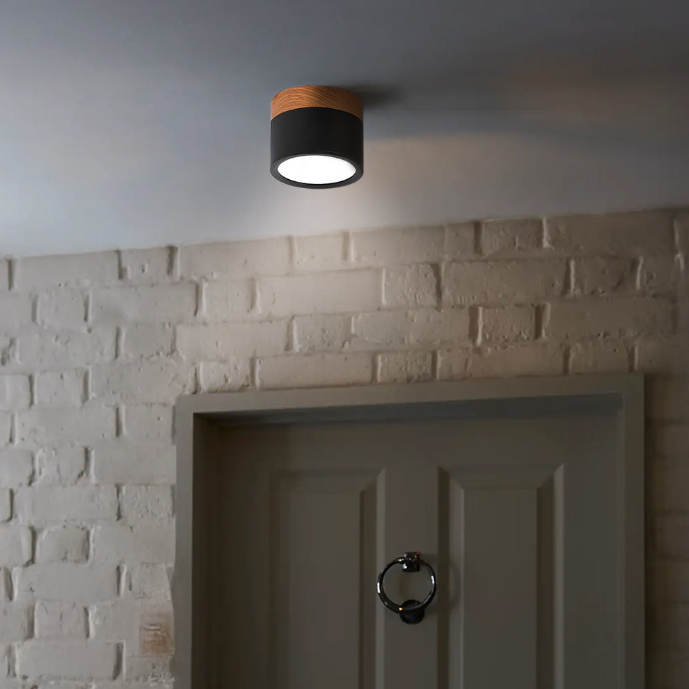 Cylinder kleine plafondlamp LED hout modern plafond hal woonkamer compact design