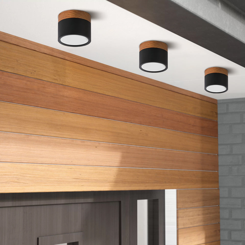 Cylinder kleine plafondlamp LED hout modern plafond hal woonkamer compact design