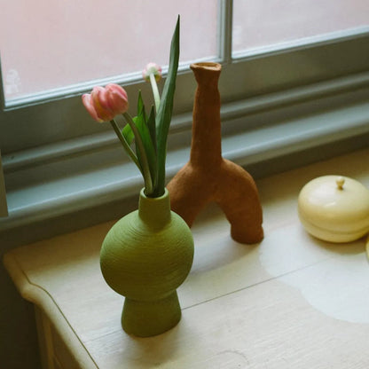 Vaas Keramiek Organisch Groen Smaragd Matcha Olijf Sculptuur Woonkamer Bloemenvaas