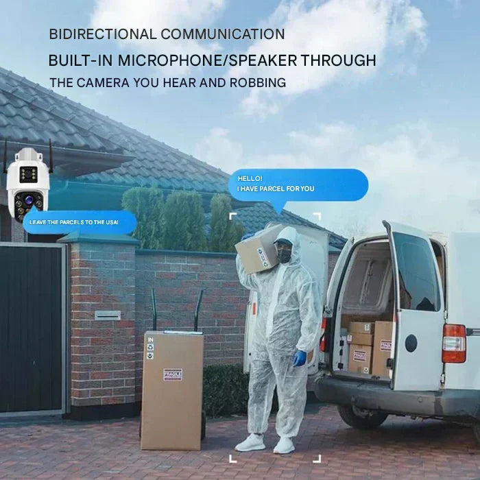 Draadloze 4K Beveiligingscamera met Zonnepaneel Dual-Lens 10x Zoom 360° Draaibaar WiFi 4G Nachtzicht Bewegingsdetectie Waterdicht IP66 Buiten Security Camera Tuinbeveiliging
