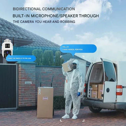 Draadloze 4K Beveiligingscamera met Zonnepaneel Dual-Lens 10x Zoom 360° Draaibaar WiFi 4G Nachtzicht Bewegingsdetectie Waterdicht IP66 Buiten Security Camera Tuinbeveiliging