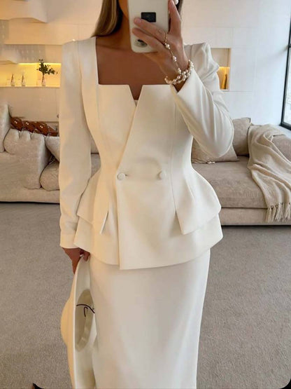 Vrouwelijk Kantoorpak Tweedelig Blazer en Rok Elegante Stijl