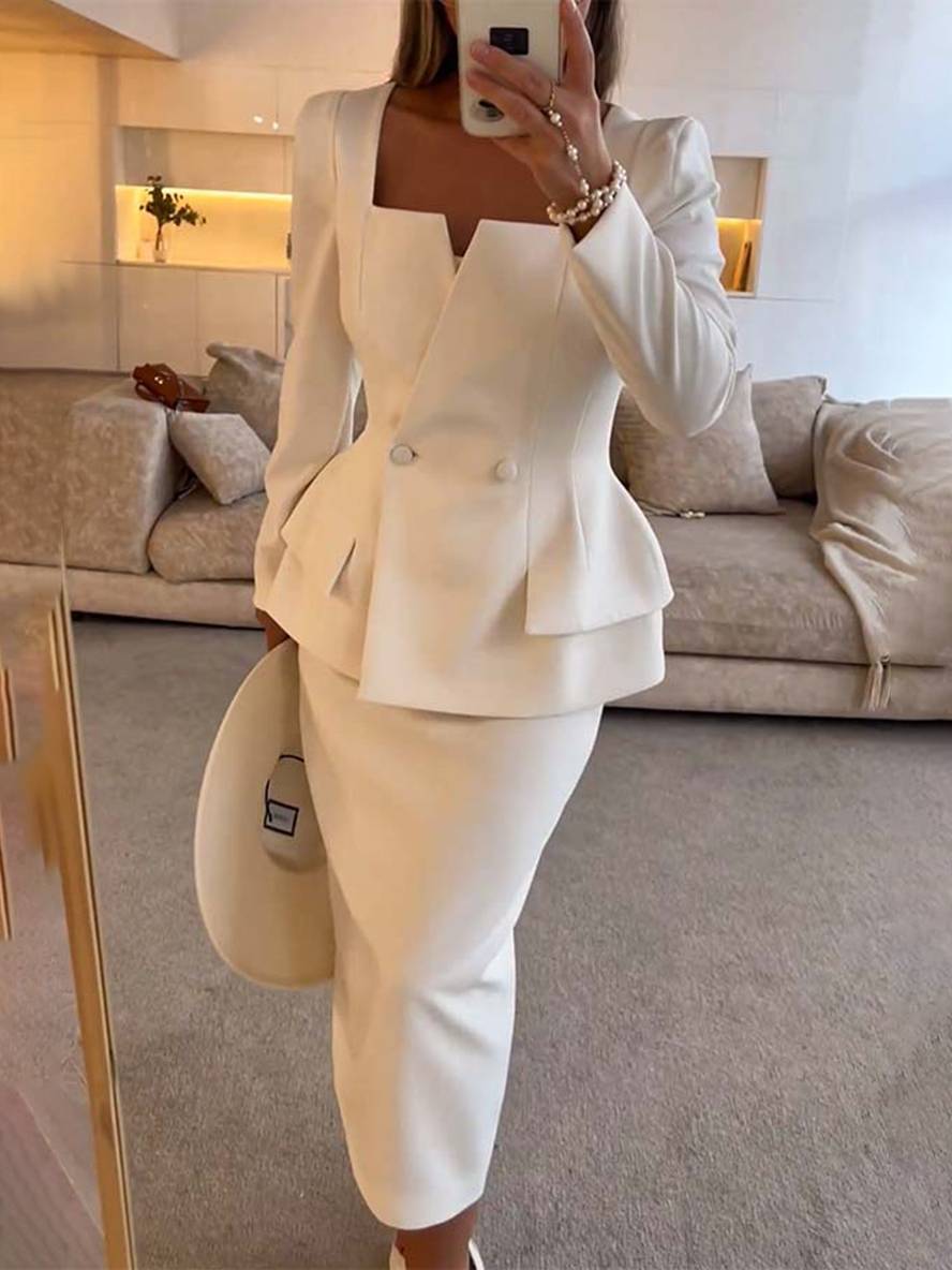 Vrouwelijk Kantoorpak Tweedelig Blazer en Rok Elegante Stijl