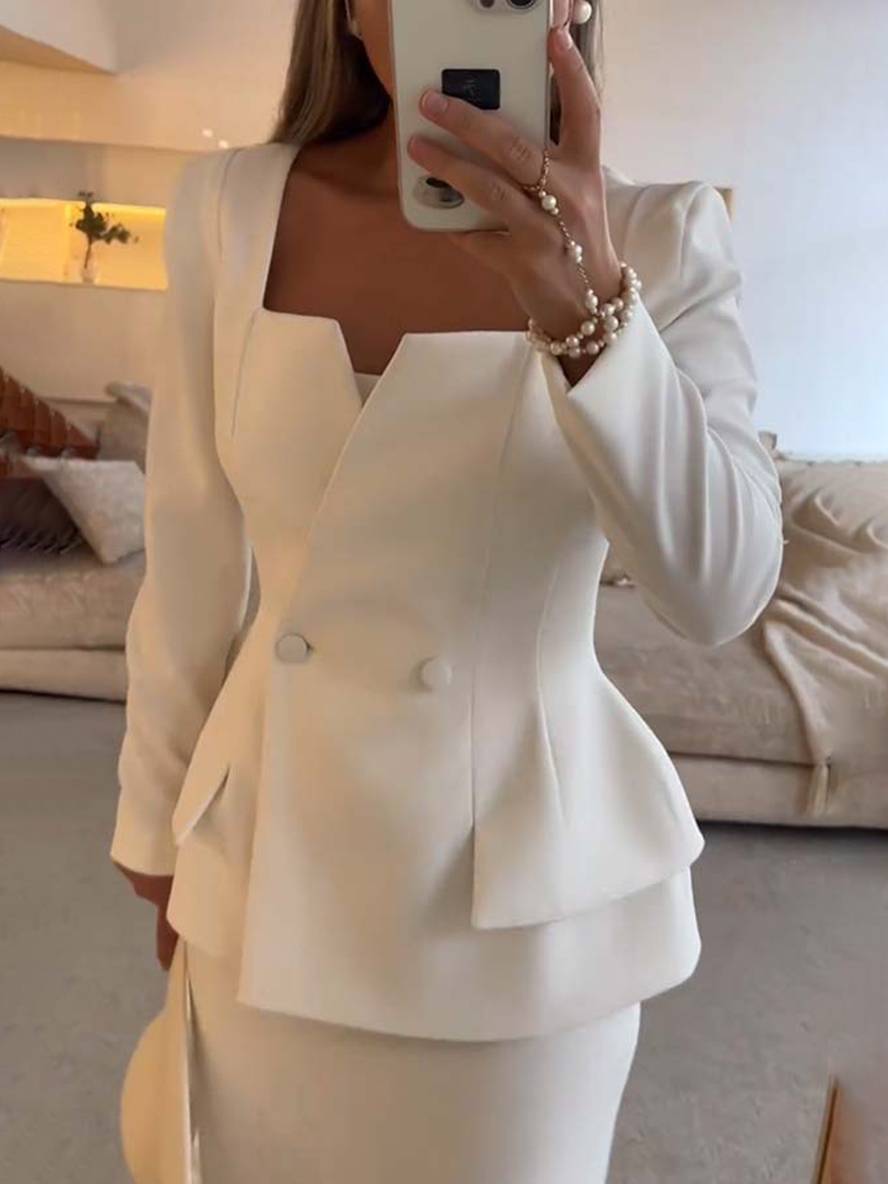 Vrouwelijke Kantoorset Blazer en Rok Elegante Tweedelig