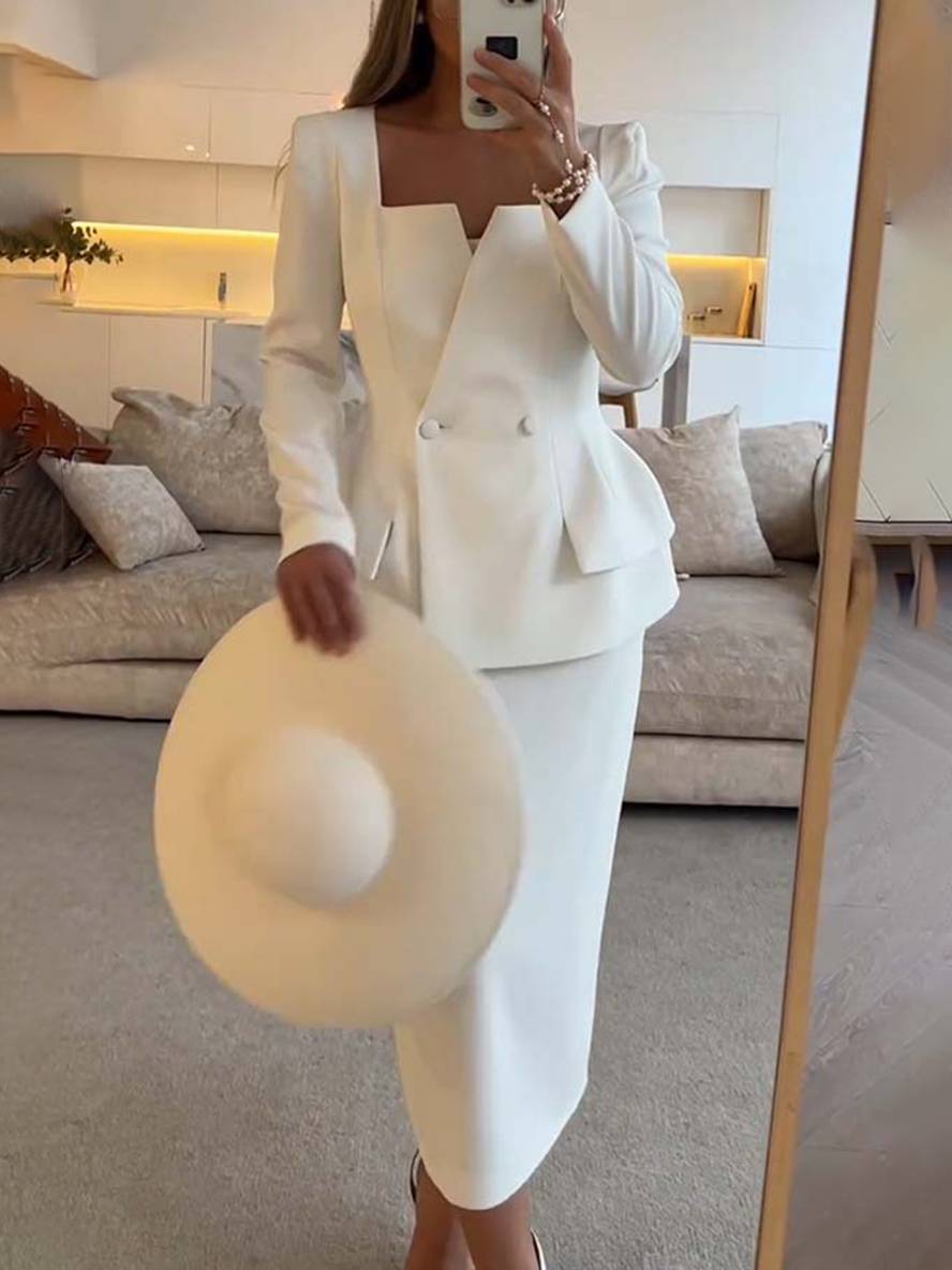 Vrouwelijk Kantoorpak Tweedelig Blazer en Rok Elegante Stijl
