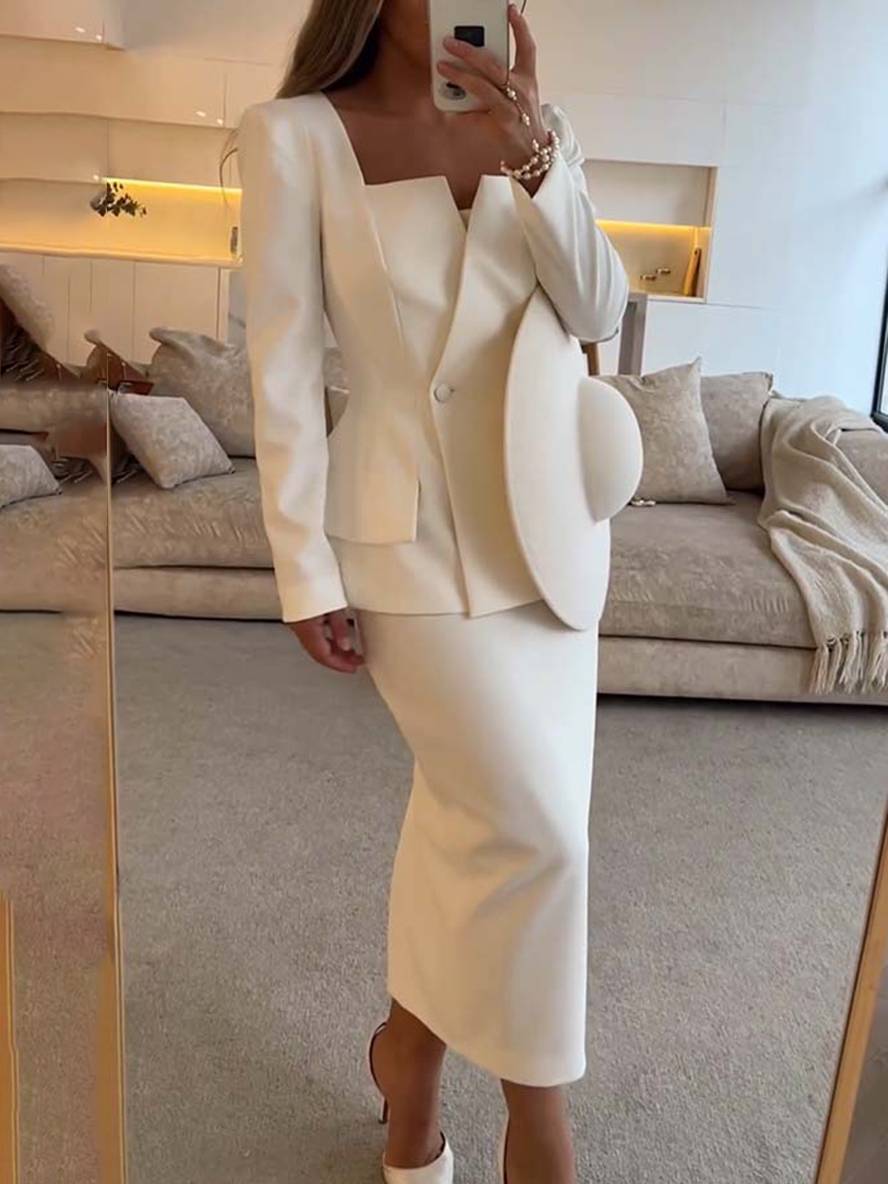 Vrouwelijk Kantoorpak Tweedelig Blazer en Rok Elegante Stijl