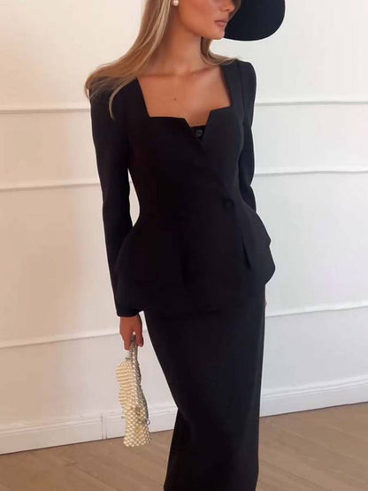 Vrouwelijke Kantoorset Blazer en Rok Elegante Tweedelig