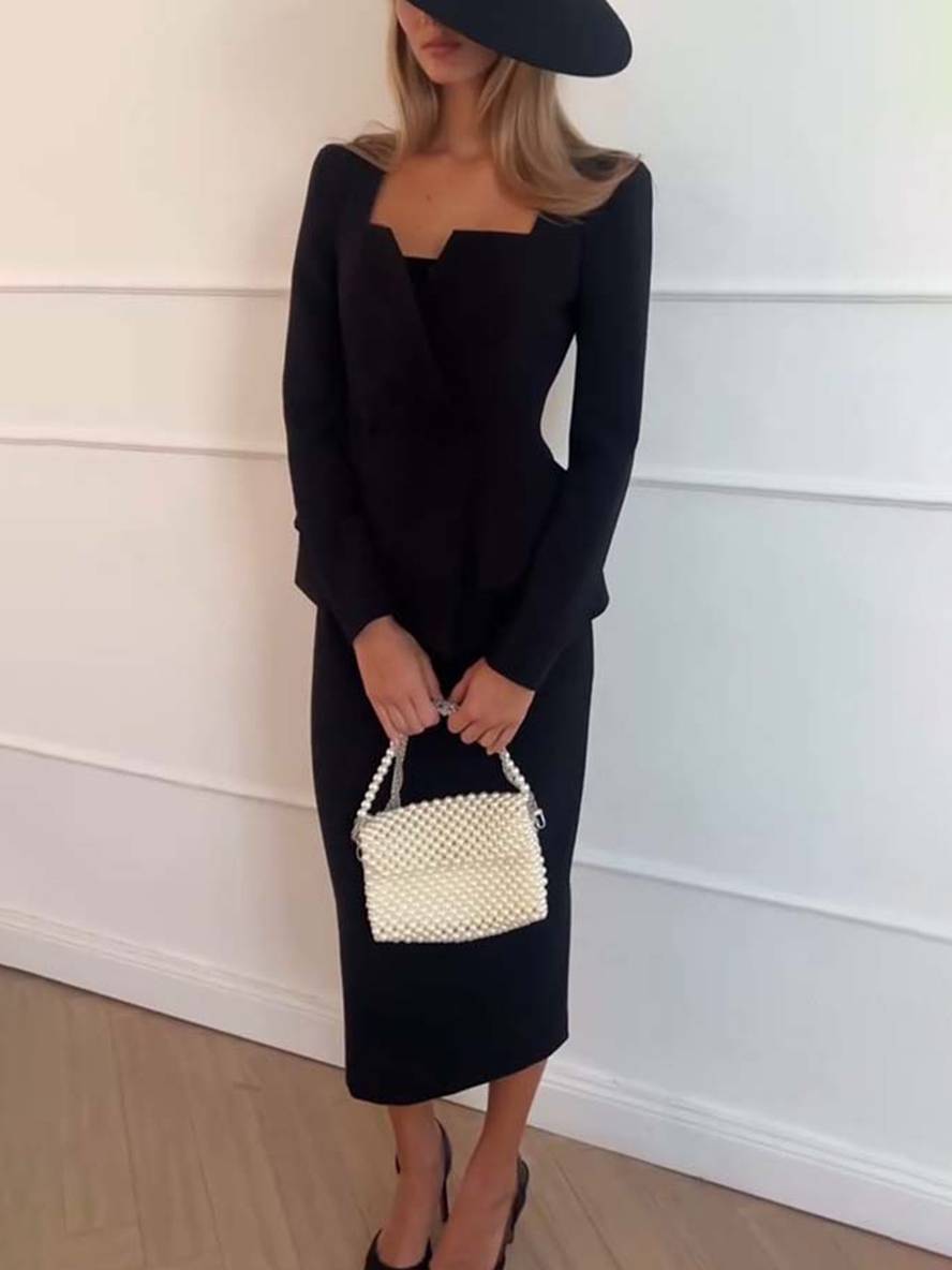 Vrouwelijk Kantoorpak Tweedelig Blazer en Rok Elegante Stijl
