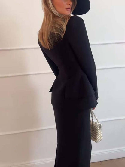 Vrouwelijk Kantoorpak Tweedelig Blazer en Rok Elegante Stijl