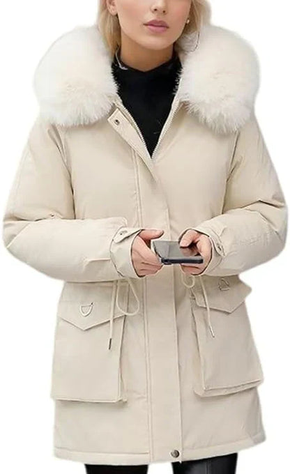 Donswitte Winterjas voor Vrouw Warm en Waterdicht