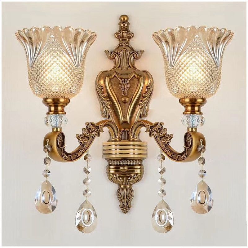 Vintage Wandlamp Goud Glas Dubbele Klassiek Warm Wit Licht Binnenwandlamp E14 Slaapkamer Woonkamer Hal Decoratief Verlichting Muurlamp
